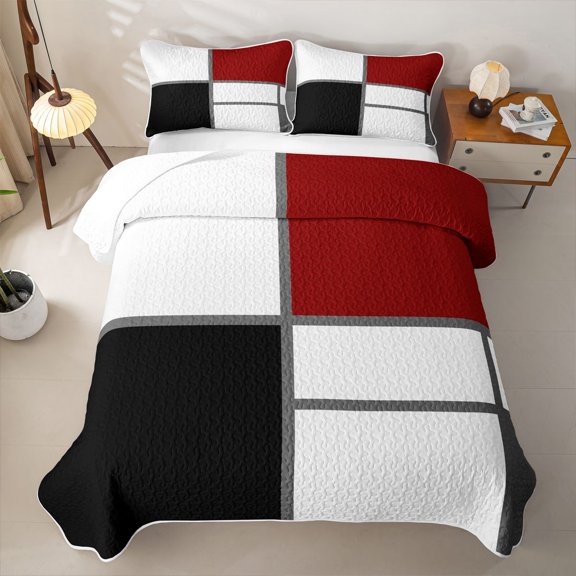 Erosebridal Minimalist Blocks Twin Quilt Set,Colorful Grid Abstract Twin Coverlet Set For Boys,2-Piece