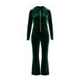 thumbnail image 4 of Xijirk Women 2 Piece Velour Tracksuit Zip Up Hooded Jacket and Long Pants Set for Loungewear Daily Street Casual Outfit,Green,L, 4 of 4