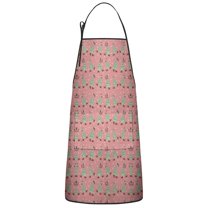 Pink Christmas Tree Pattern Apron-Garden Aprons for Women with Pockets-Cotton Linen Waterproof Kitchen Cooking Gardening Aprons Adjustable for Kitchen,Cooking,BBQ and Salon 33"x27"