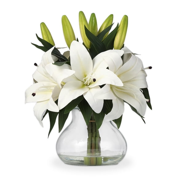 6 Bundles Artificial Lily Flower,Faux Fake Lilies Plants with Vase, Flowers Home Table Office Wedding Party Decor