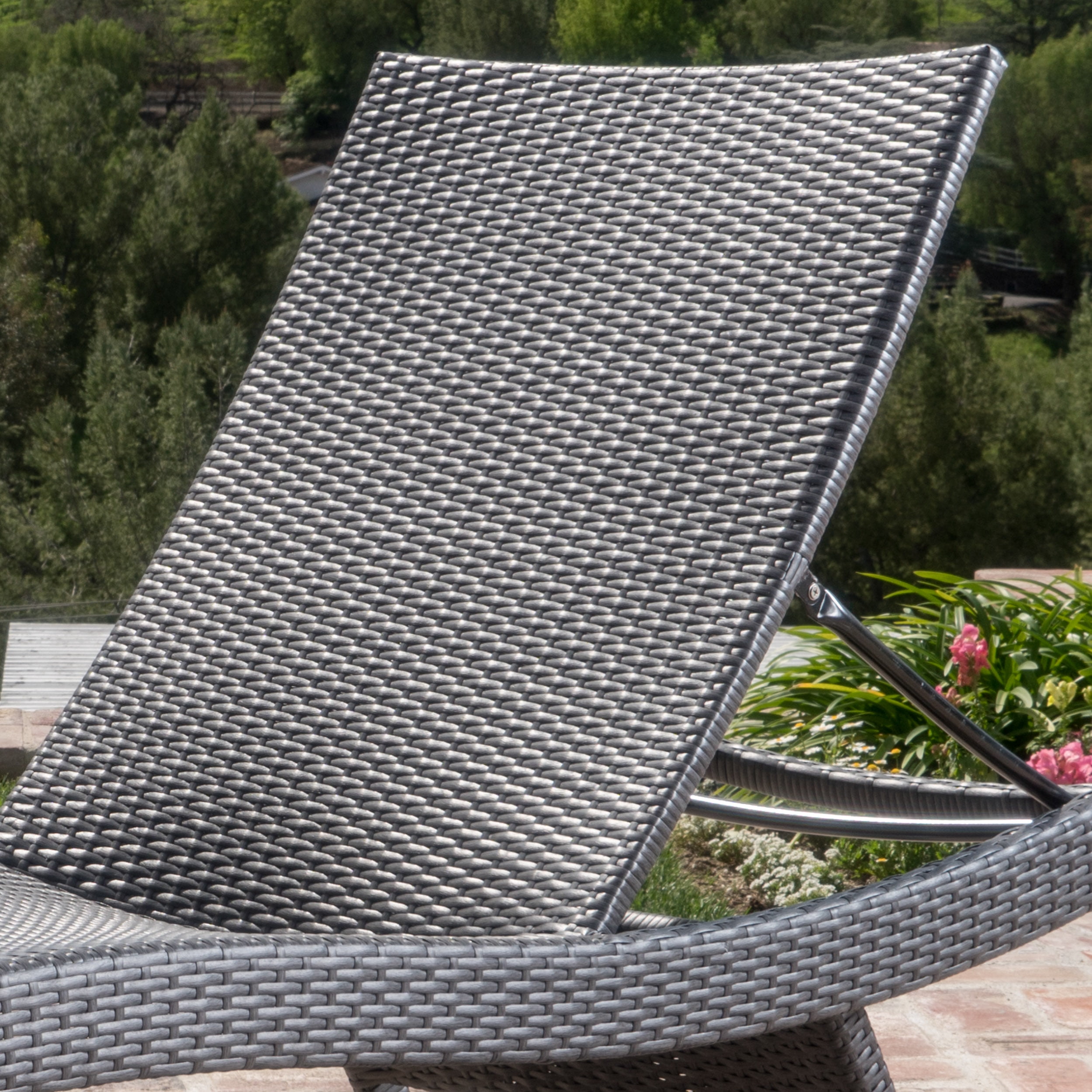 Anthony Outdoor Wicker Adjustable Chaise Lounge with Cushion, Grey, Jungle Green