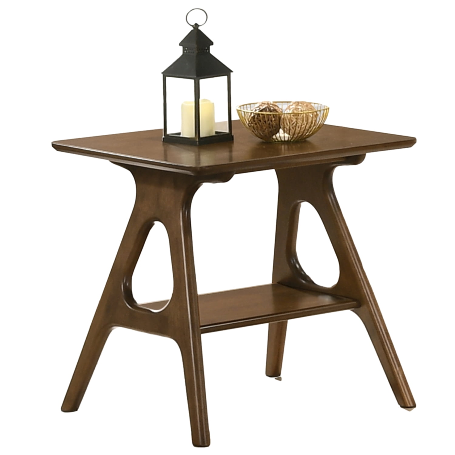 Arona Mid-Century Modern Wood End Table with Shelf Storage Accent Table for Living Room, Bedroom, Walnut Finish