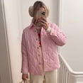 thumbnail image 3 of Gupgi Manteau Matelassé à Rayures pour Femmes, Col Rabattu, devant à Boutons, Manteau Matelassé Automne Hiver, Manches Longues, Veste Rembourrée, Vêtement d'Extérieur, 3 of 7