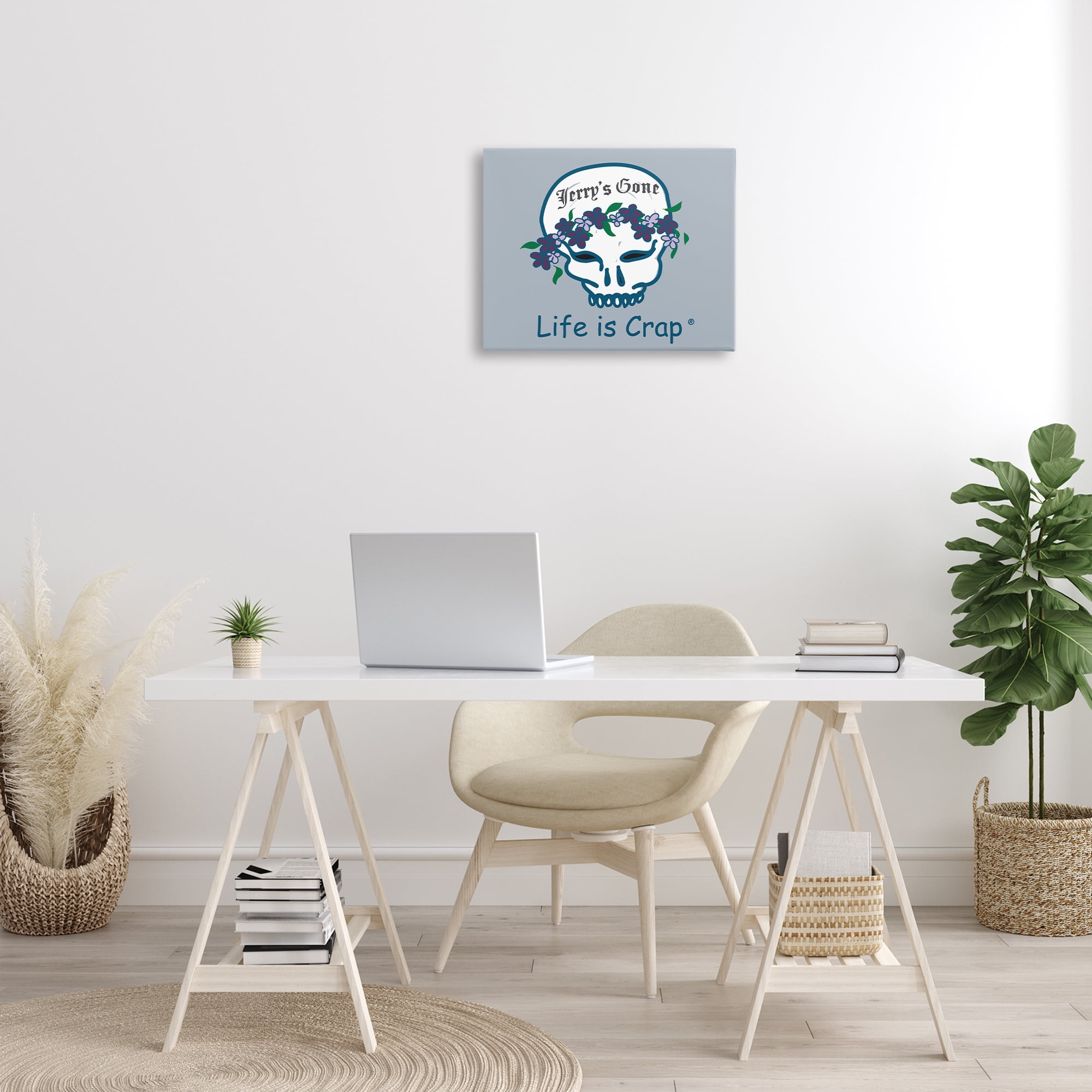 Stupell Industries Jerry's Gone Skull Novelty & Humor Painting Wrapped Canvas Art Print Wall Art, 20 x 16