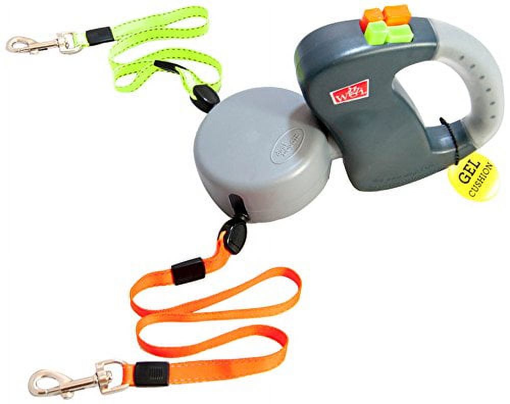 Wigzi Two Dog Retractable non-tangling dog leash with gel handle walk 2 dogs up to 50 lbs. each 10 ft. leads - image 3 of 7