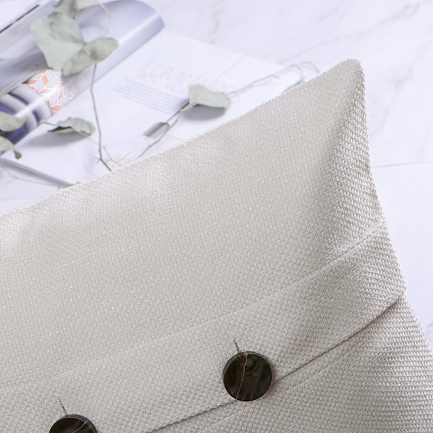 Phantoscope Farmhouse Series Triple Button Decorative Throw Pillow, 20" x 20", Off-White, 2 Pack