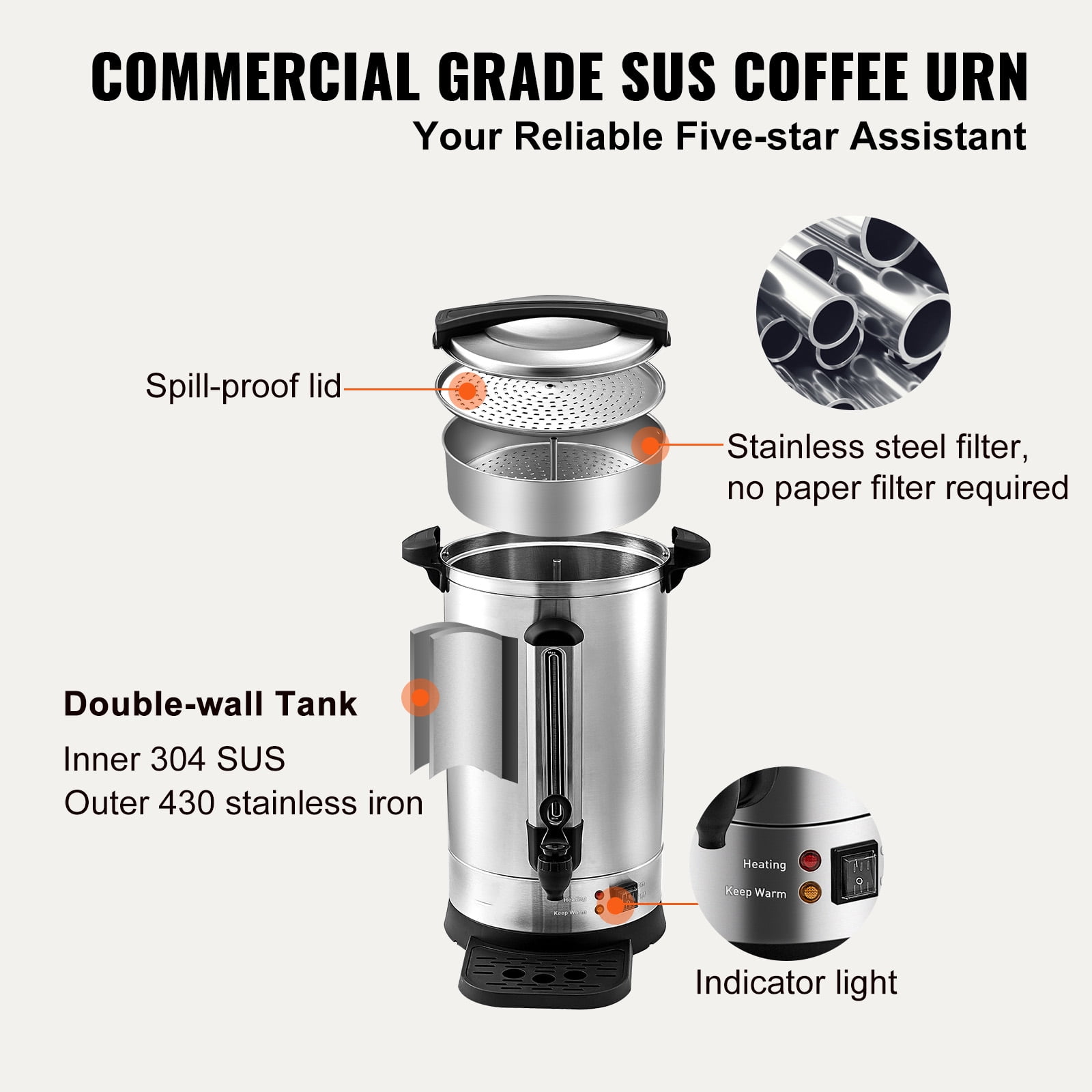 VEVOR Commercial Coffee Urn 110 Cup Stainless Steel Coffee Dispenser Fast  Brew BSYK110SUS304EMWKV1 - The Home Depot