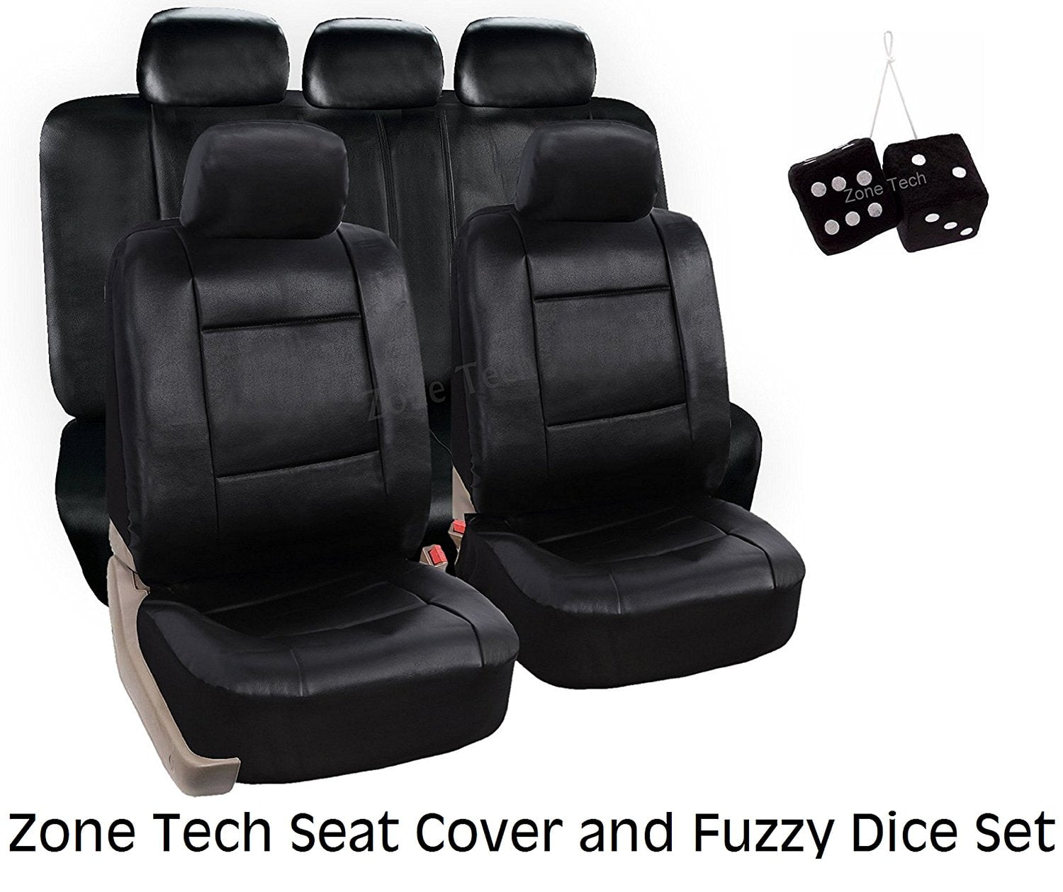 Zone Tech Universal Fit Premium Quality Luxury Interior Décor Pu Zone Tech Universal Fit Premium Quality Luxury Interior Décor Pu Leather Full Set Of Solid Black Seat Covers Pair Classic Plush Hanging Fuzzy Dice