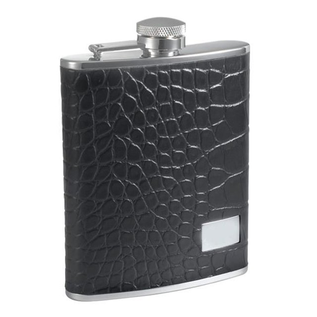 Flacon à Hanches en Cuir Noir et Acier Inoxydable Gator - 6 oz