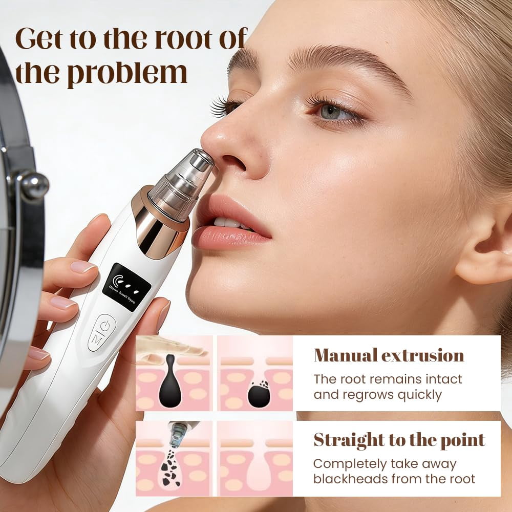 Rechargeable Blackhead Vacuum Pore Cleaner,Blackhead Remover Pore Vacuum,Facial Pore Cleaner,5 Suction Power, 5 Probes,USB Rechargeable Blackhead Vacuum Kit Electric Acne Extractor Tool for Adult
