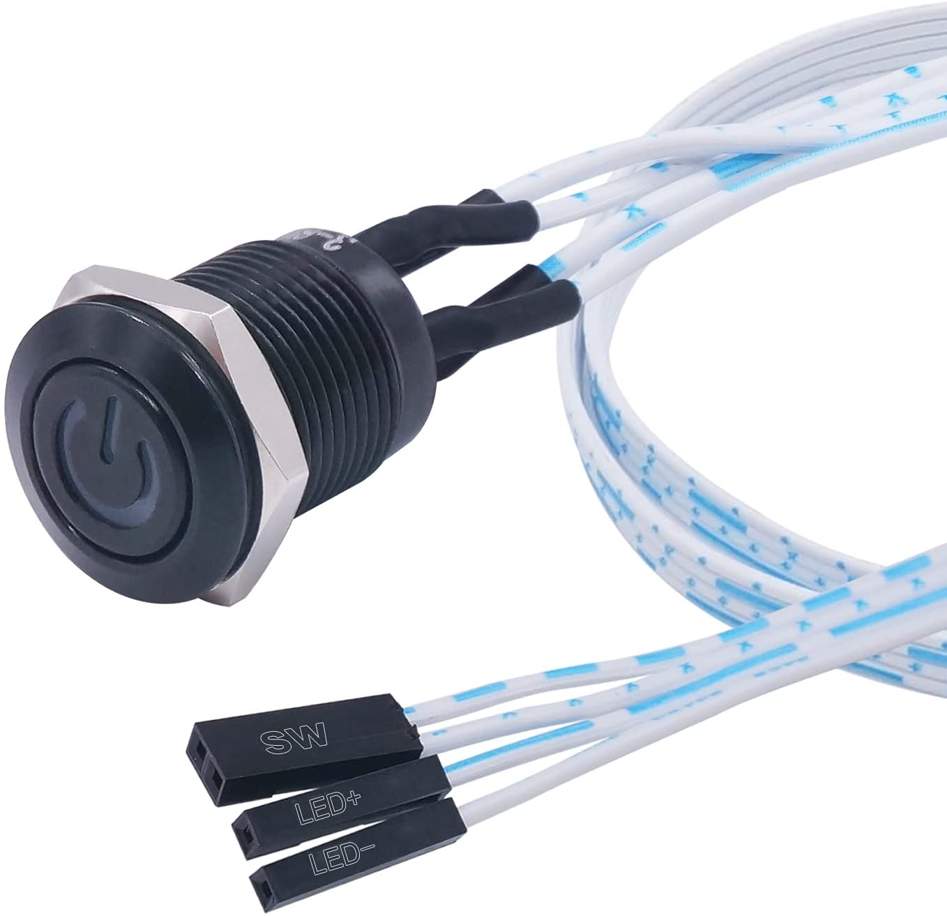 Weideer 12mm Momentary Push Button Switch – Blue LED Ring, Waterproof IP67, With 60cm Wire - View #2