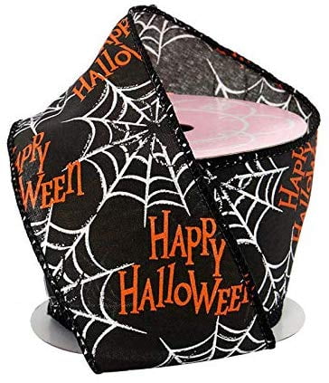 10" Hand Made Wired White and Black Web Halloween Wreath Bow Fall Autumn 
