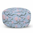 thumbnail image 1 of Leaves Pouf Cover with Zipper, Flourishing Themed Composition with Magnolia Flowers on Branch, Soft Decorative Fabric Unstuffed Case, 30" W X 17.3" L, Ceil Blue Brown and Pink, by Ambesonne, 1 of 5