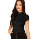 thumbnail image 1 of Camisetas cortas de punto de manga corta con cuello alto alto para mujer Negro - XS Negro - XS Xishao ropa, 1 of 2