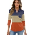 thumbnail image 4 of Garbnen Womens Polo Shirts 3/4 Sleeve Color Block Collared Women V Neck Tops Fitted Summer Women's Tunic with Pocket, 4 of 5
