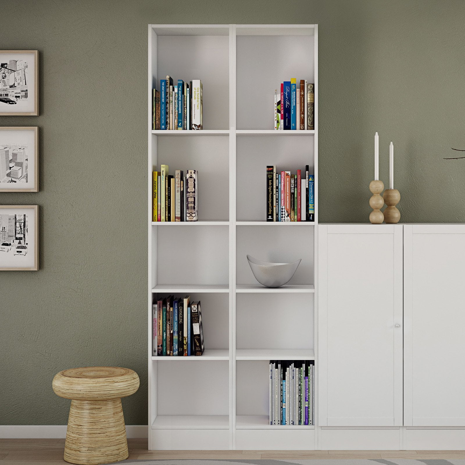 Tvilum Element Tall Narrow 5 Shelf Bookcase in White