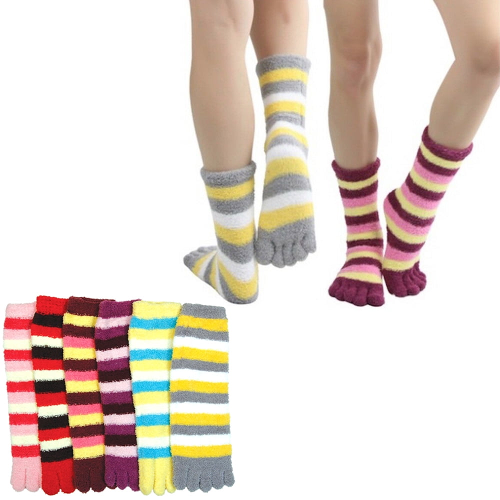 New Lot 6-12 Pairs Womens Soft Cozy Fuzzy Warm Striped Slipper Socks Size 9-11