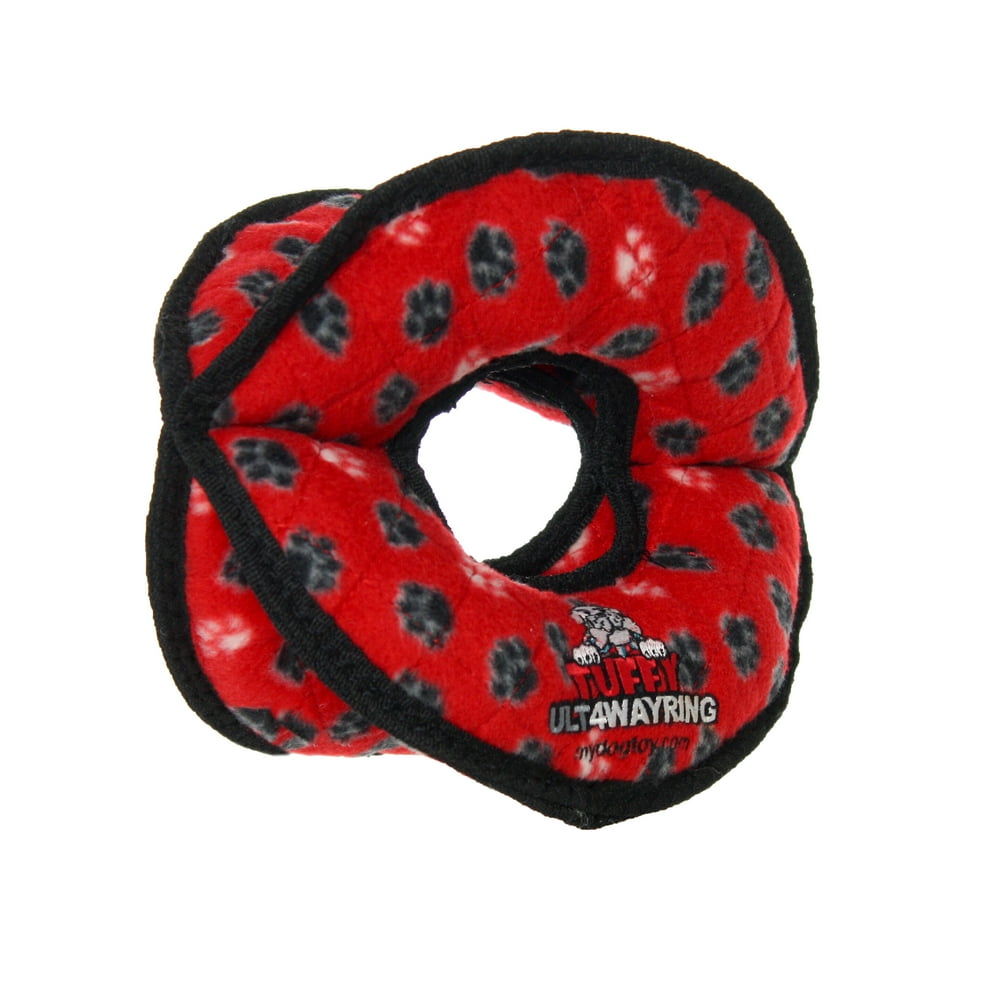 VIP Products Tuffy Ultimate 4Way Dog Ring Toy, Red Paw