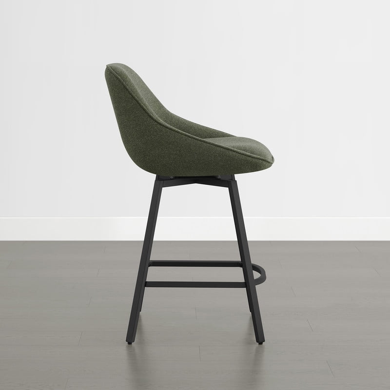 Spruce & Spring Modern Upholstered Bar Stool with Back, Metal Frame Counter Height Stool with Footrest for Kitchen Island Dining, Boucle Fabric, Set of 2, Green