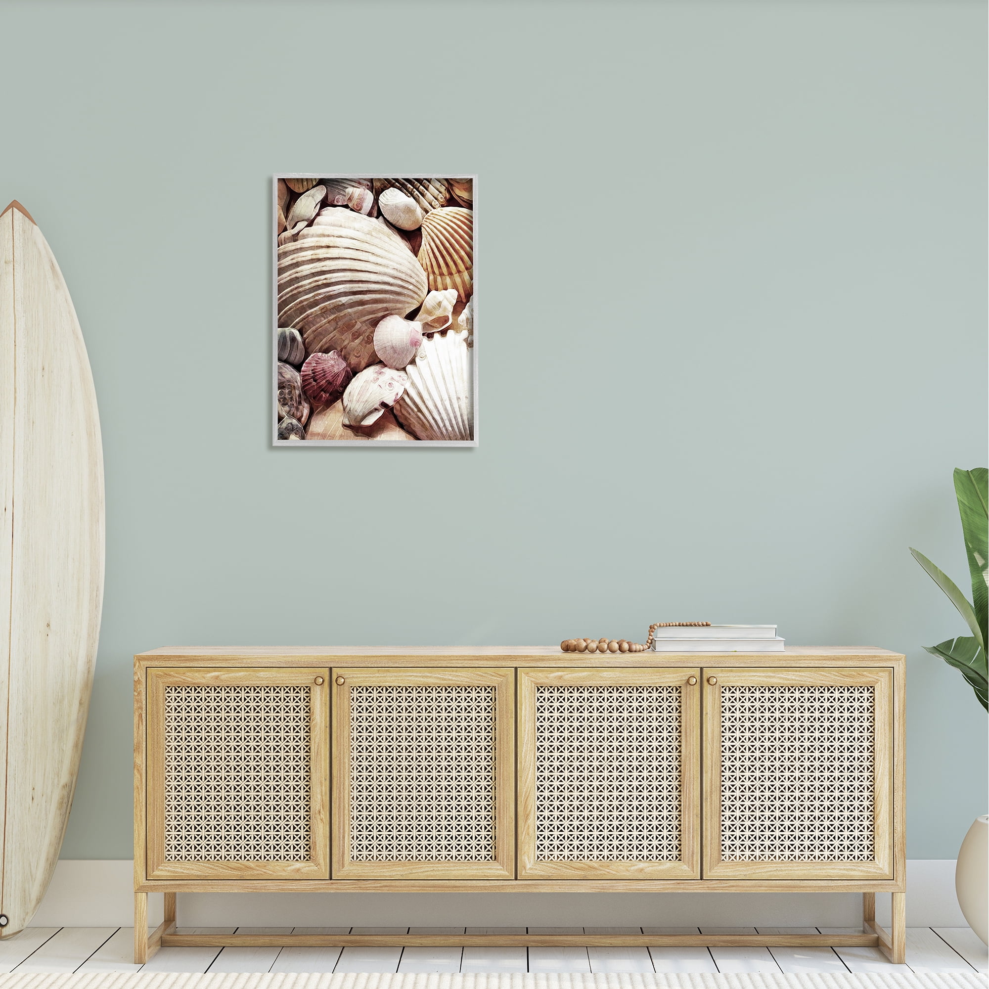Stupell Various Nautical Clam Conch Shells Landscape Photography Gray Framed Art Print Wall Art