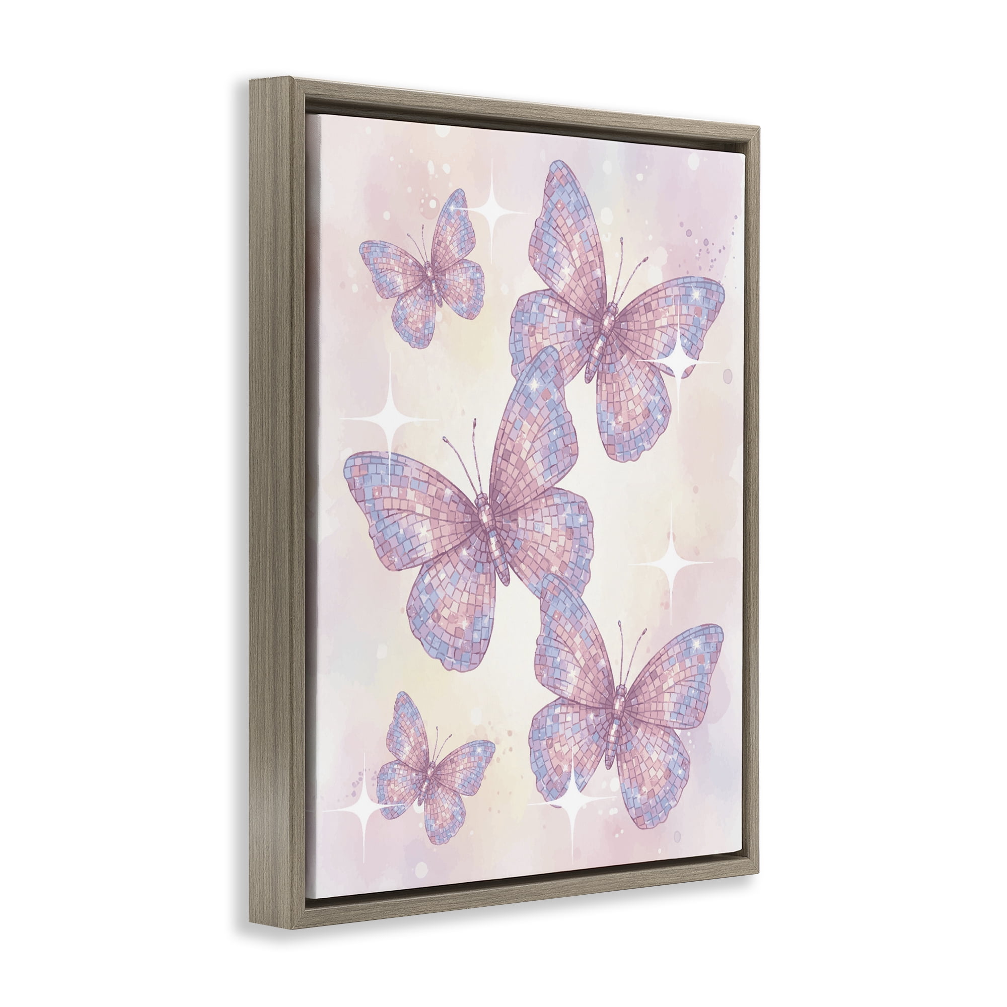 Stupell Industries Delicate Disco Butterfly Dance Brown Framed Floater Canvas Wall Art, design by Lil' Rue