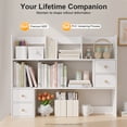 thumbnail image 6 of Desktop Hutch with 8 Shelves & 4 Drawers, Vanity Desk with Hutch Top Only, Extendable Small Desk Shelf for Top of Desk, Desktop Bookcase Bookshelf for Home Office, 6 of 13