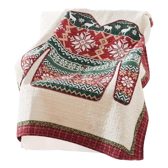 Benjara 50 x 60" Cotton Quilted Throw Blanket- Christmas Sweater Print- Red