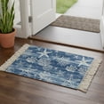 thumbnail image 3 of Bathroom Rug 2'x 3', Navy Blue Coastal Woven Cotton Washable Rug with Tassels, Summer Beach Ocean Coral Starfish Non Slip Front Door Mat for Entrance, Doorway, Hallway, Laundry Room, 3 of 9