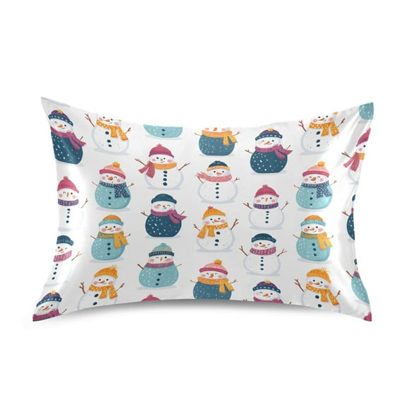 Christmas Cute Snowman Standard Size Satin Pillowcase 20''x26'' Double-Sided Print Soft Wrinkle Resistant