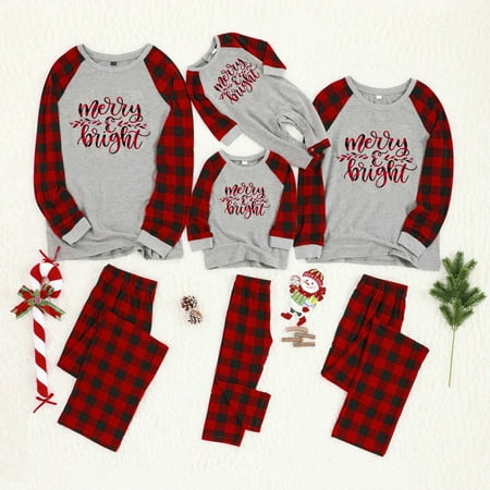 

Bilu Christmas Pajamas For Family Christmas Man Dad Letter Plaid Print Top Blouse+Pants Family Clothes Pajamas Christmas Pajamas For Family Gray