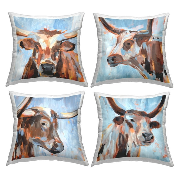 Stupell Industries Abstract Cattle Portraits Square Decorative Printed Throw Pillow, 18 x 18, Set of 4