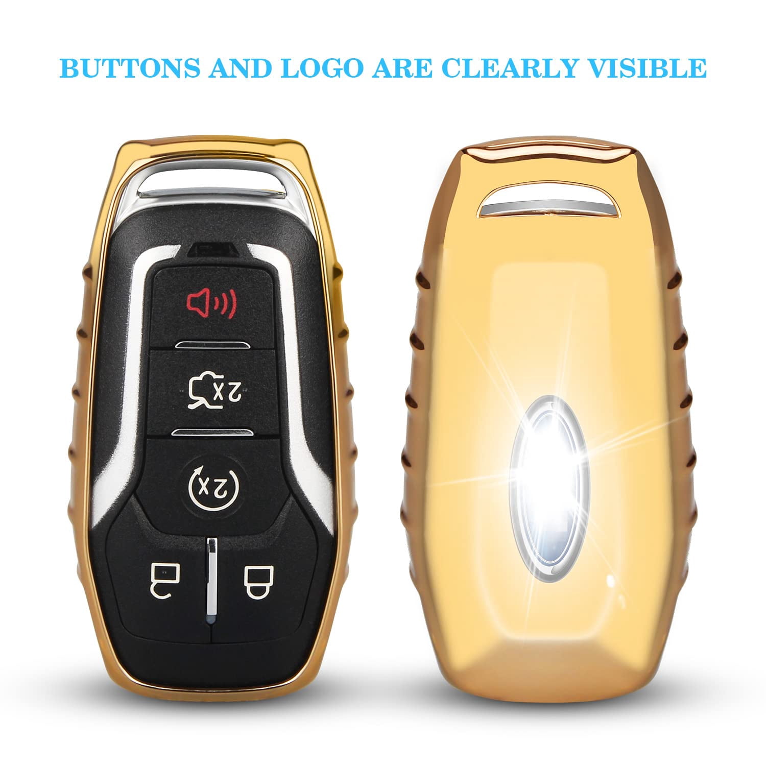 for Ford Key fob Cover,TPU Car Key Case Protector with Keychain Compatible with Ford Fusion F-150 Edge Explorer Mustang Lincoln MKZ MKC 2/3/4/5 Buttons Smart Key