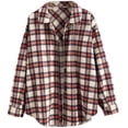 thumbnail image 1 of Women's Plaid Long Sleeve Button Down Wool Blend Shirt Jacket Blouse, 1 of 8