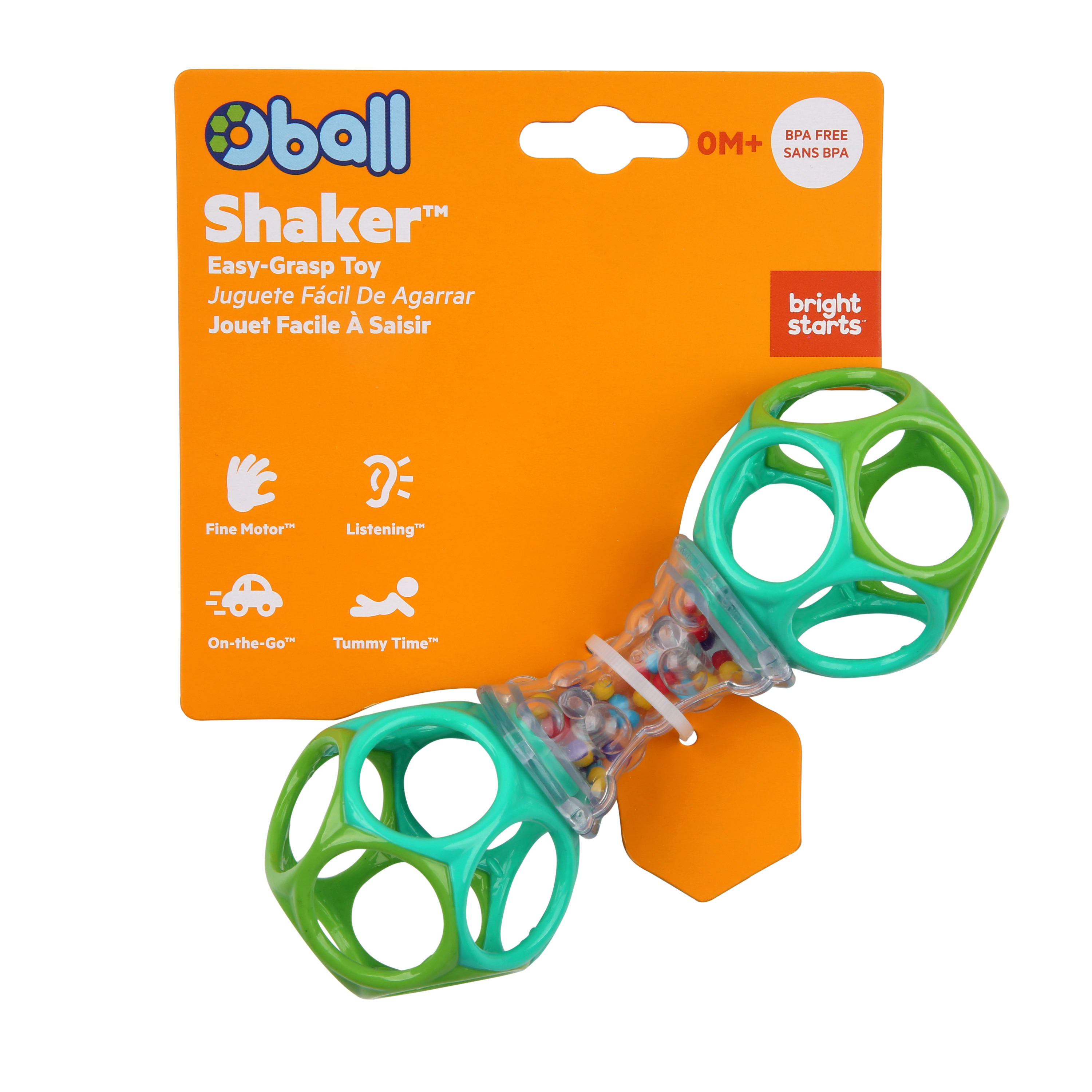 Bright Starts Oball Shaker Beats Easy Grasp Infant Baby Rattle, Blue and Green - image 4 of 4