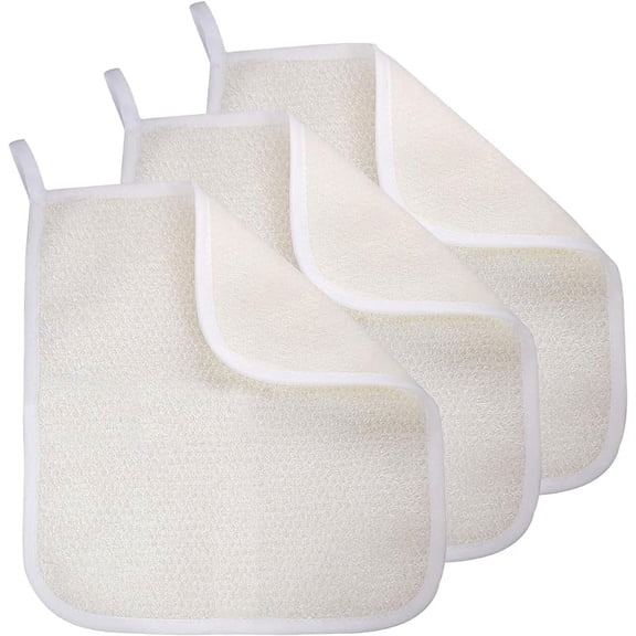 LQCrafK Exfoliating Washcloth (3 Pcs), Shower Cloth for Body and Face Exfoliator Scrubber, Two Sides Exfoliate Shower Rag Wash Cloths Nylon Cotton Loofah Sponge Scrub Towel