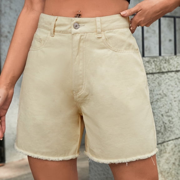Trendfront Womens High Waisted Loose Fit Denim Style Shorts Casual Fashion Summer Everyday Wear Bottoms
