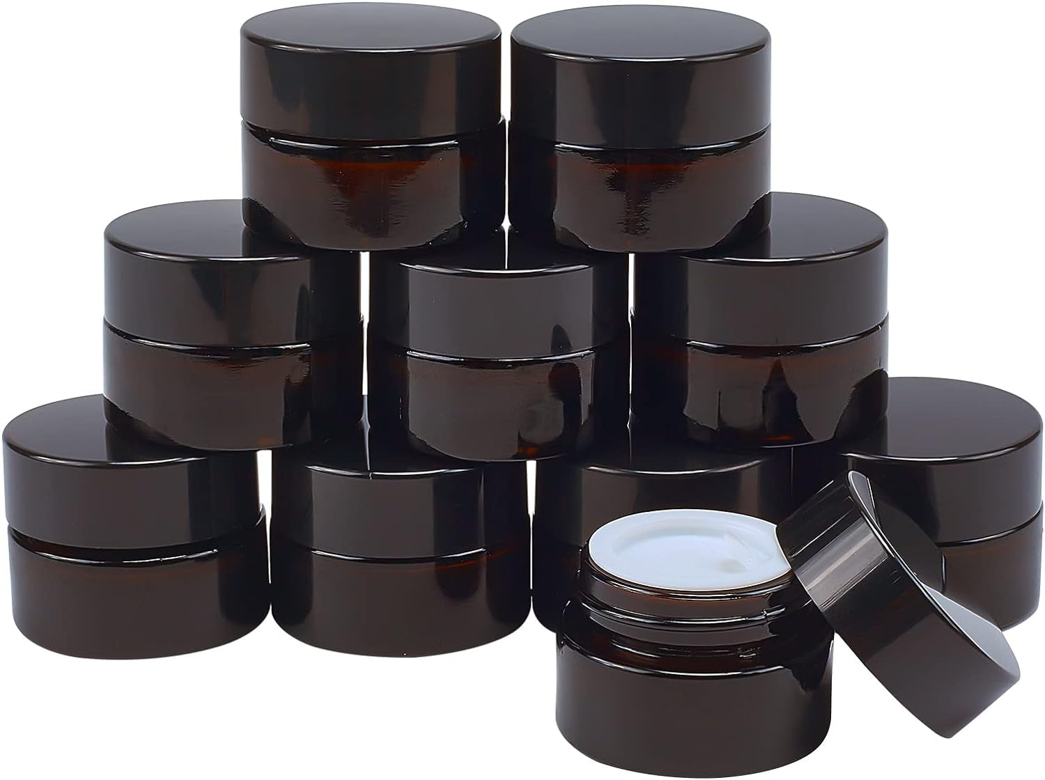15 Pack 15g Round Amber Glass Cream Jars Cosmetic Glass Jars with Leak-proof Gasket and Spoon for Lotion Cream and Other Beauty Product DIY