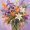 Bouquet01, variant on Purple Iris Orange Tulip White Lily Bouquet Drip Paint Light Purple Background Framed Wall Art, Solid Wood Frame Textured Vibrant Floral Art Print, Bright Wall Decor for Dining Room Kitchen, 12x16in