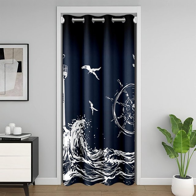 Erosebridal Seaside Lighthouse Door Curtain For Door Window 34x80,Nautical Rudder Door Drape,Marine Decor