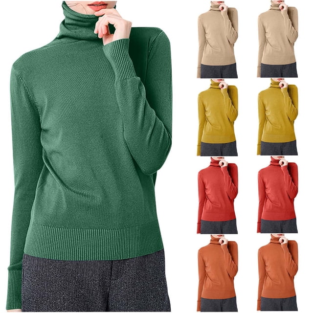 WRKEKC Women's Slim Fit Long Sleeve Knit Top Stand Collar Solid Color Basic Shirt Stretchy Layering Piece Comfort Innerwear