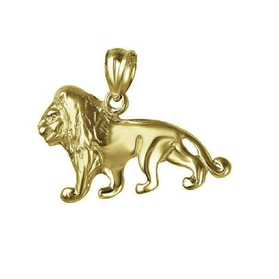 925 Sterling Silver Yellow Gold Plated 1mm Cable Chain Necklace w/ Lion Pendant Charm