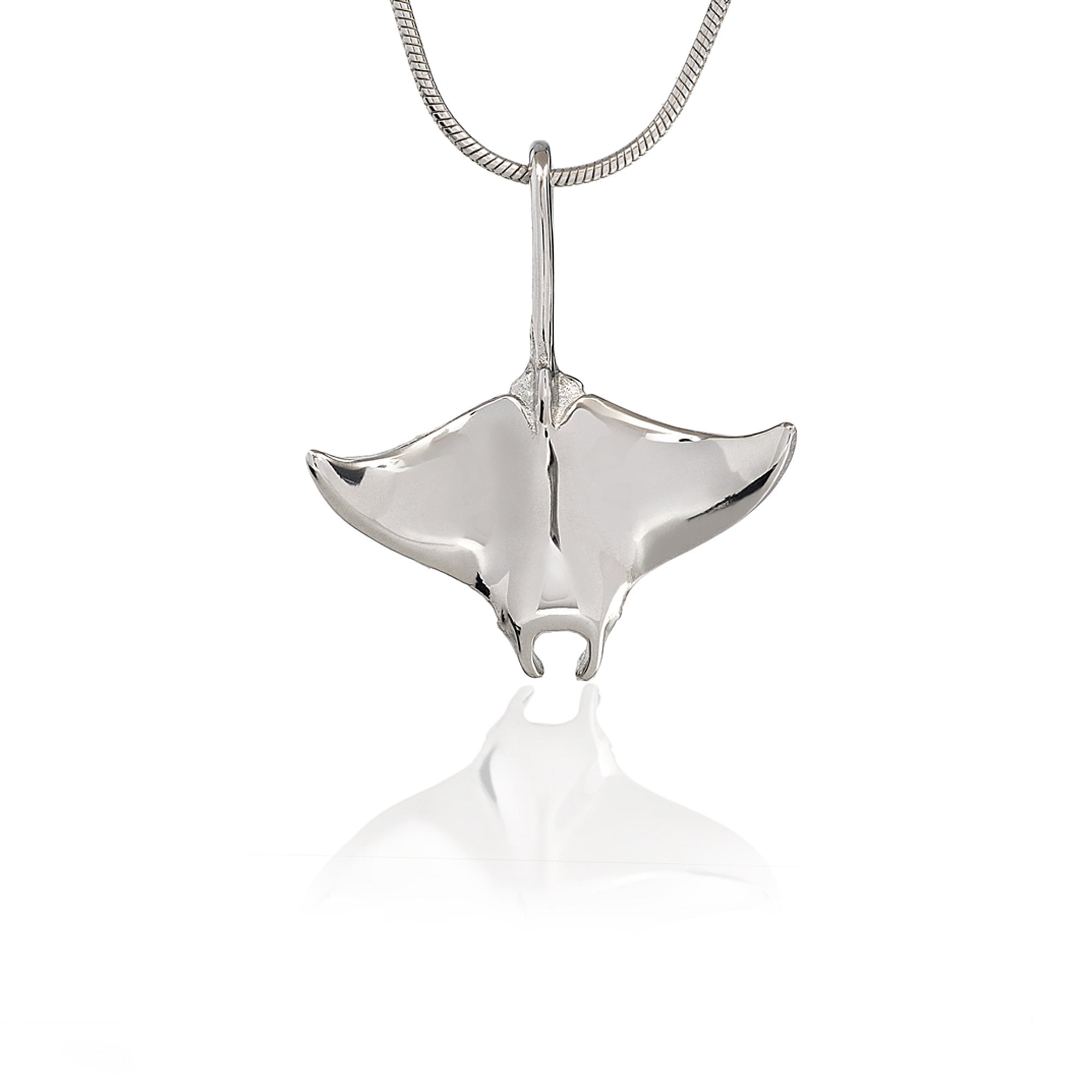 Wave Necklace Beach Jewelry Manta Ray. Manta Ray Jumping Over Ocean Waves Pendant in Sterling Silver on an 18 Inch Cable Chain