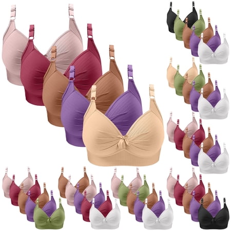 Jinhomg 5 Pack Womens Wireless Bras No Underwire Comfort Everyday Bra Lift V Neck Push Up Bralettes for Women Large Breasts Black S
