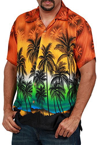 UMEN Tropical Beach Hawaiian Party Sunset Palm Tree Casual Hawaiians Shirts 