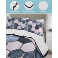 thumbnail image 4 of Navy Blue Grey Queen Size Down Alternative Comforter, Lightweight Comforter Quilt Bedding Set with Pillow Shams Modern Abstract Art Geometric All Seasons Bed Comforter Duvet Insert 90"x96", 4 of 7
