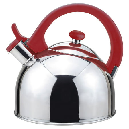 Acacia 2 Qts. Stainless Steel Stovetop Tea Kettle with Whistle in Red