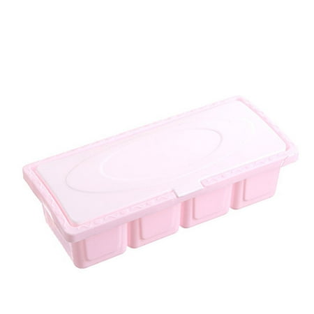 

4-Grid Plastic Seasoning Storage Box Set One Body Salt Sugar Condiment Spice Containers with Cover for Household Kitchen [Pink]