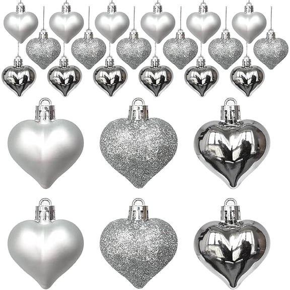 Jinswick 12 PCS Heart Ornaments 3 Different Finishes Heart Shaped Hanging Ornaments for Wedding Christmas Tree Mother's Day Anniversary Party Decoration (Silver)