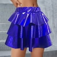 thumbnail image 2 of AHTJRT Girls Metallic Skirt 3 Layered Ruffled Shiny Sparkly Dance Disco Party Skirt Plain Flared Holographic Skort Blue 14-15 Years, 2 of 3