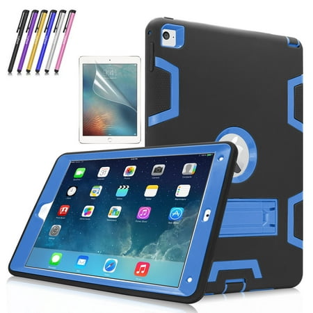 iPad Air 2 Case, Mignova Heavy Duty rugged impact Hybrid Protective Case with Build In Kickstand For Apple iPad Air 2 + Screen Protector Film and Stylus Pen (Black / Indigo Blue)